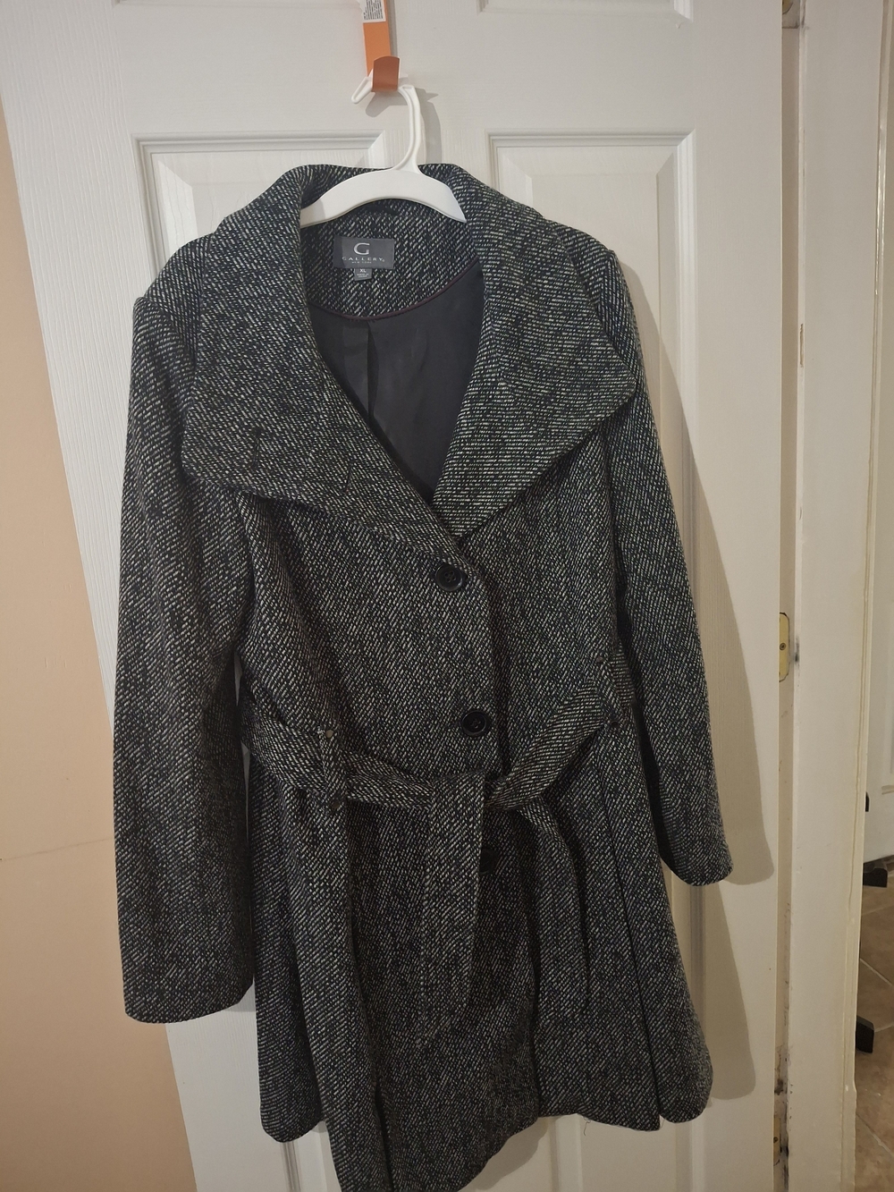 George Black and Gray Textured Belted Trench Coat